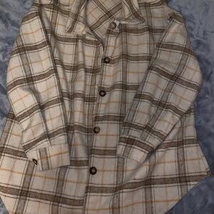 Zaful Plaid Jacket in Cream and Brown